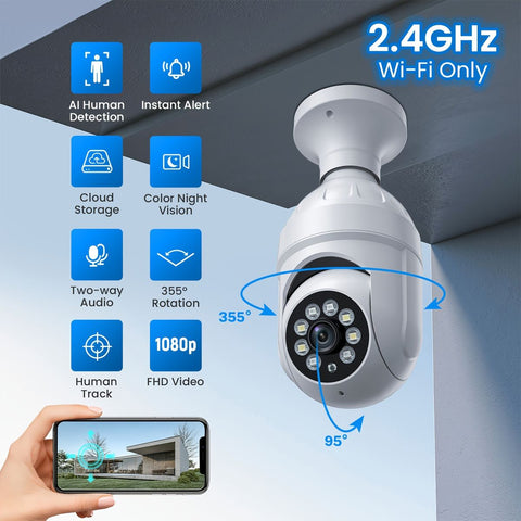 360° WiFi CCTV Camera – 1080P Full HD Bulb Camera with Night Vision
